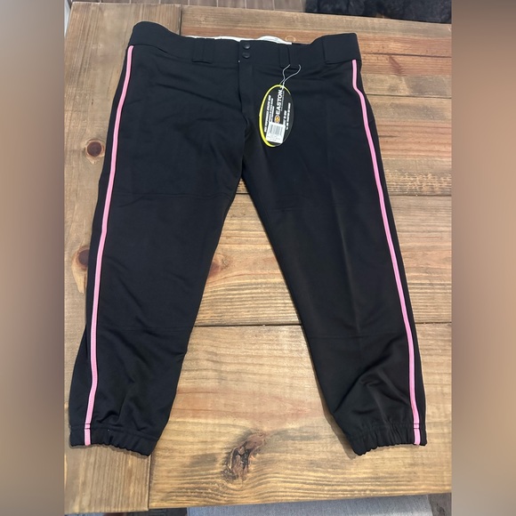 NWTS Easton Softball Pants Women's XL piped Baseball Black Pink Stripe - Picture 1 of 9